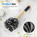 Black Loofah on a Stick PE Soft Mesh Luffa with Non-Slip Wooden Handle Made of Soft and Sturdy Rubber Material Back Scrubber for Shower for Women