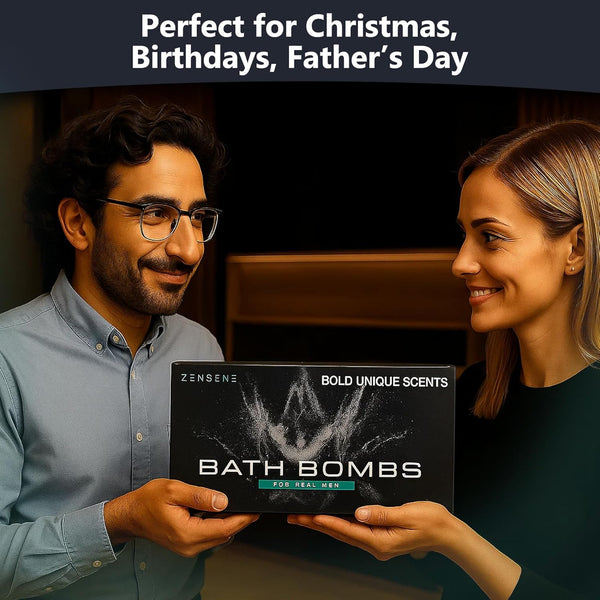 Bath Bombs for Men - Gift Set of 8 Scented Organic Handmade Bath Bombs of 2.5 oz with Natural Essential Oils, Unique Strong Manly Scents, for
