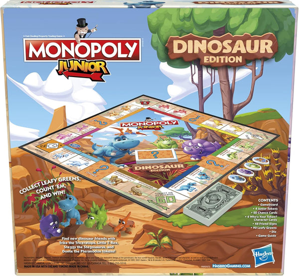 Hasbro Gaming Monopoly Junior Dinosaur Edition Game | Kids Board Games with Dino-Themed Toy Tokens | 2-4 Players for Boys & Girls | Ages 5+
