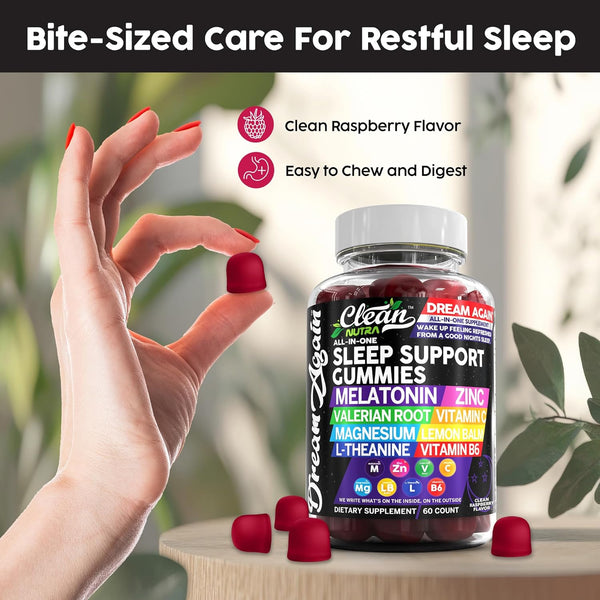 Clean Nutra Melatonin Gummies 10Mg | Sleep Aid Valerian Root L-Theanine Vitamin B6 C Lemon Balm Magnesium Hibiscus Beta Carotene Saffron &