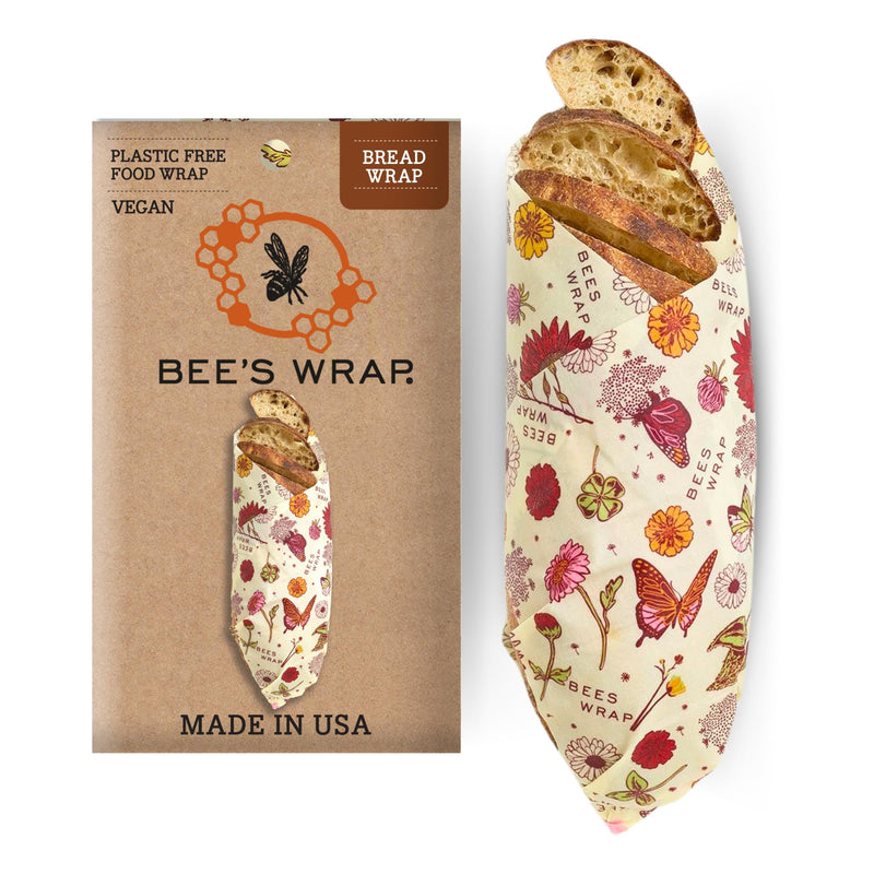 Bee's Wrap Vegan Beeswax Wraps for Bread - Beeswax Bread Wrap for Sourdough & Bread Storage - Made in USA Reusable Natural Food Wrap - Meadow