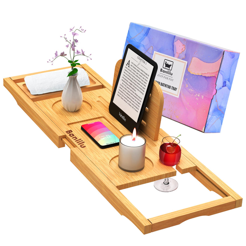 Luxury Bathtub Tray Caddy - Bath Tray Expandable - Bath Tub Tray Table for Bathtub - Bath Caddy Tray for Bathtub, Ajustable Size, Fits Most Tubs