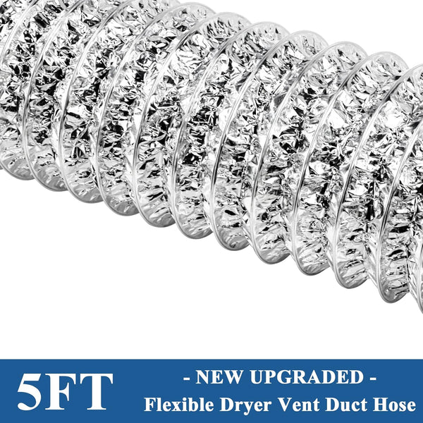 Funmit 4 Inch 10 Feet Flexible Adjustable Aluminum Dryer Vent Hose with 2 Metal Duct Clamp, PVC Tube Compatible with Most Dryers