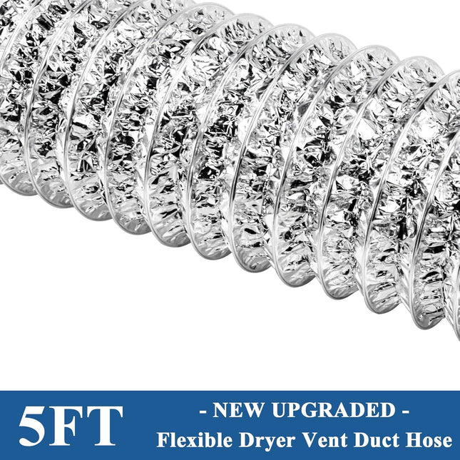Funmit 4 Inch 10 Feet Flexible Adjustable Aluminum Dryer Vent Hose with 2 Metal Duct Clamp, PVC Tube Compatible with Mos