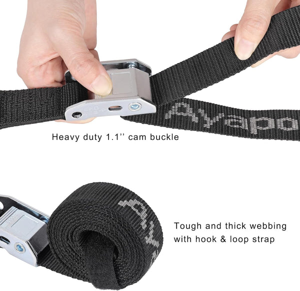 Ayaport Motorcycle Tie down Straps 1.1â X 7â (With Swivel Carabiner Hooks) Cam Buckle Tie Downs, Handlebar Strap for Dirt Bike, Motor Bike, Kayak,