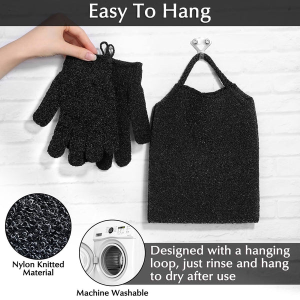 Anezus Exfoliating Back Scrubber Bath Gloves Set, Exfoliating Shower Towel with Shower Gloves for Body Scrub, Back Cleaner Wash Gloves to Remove
