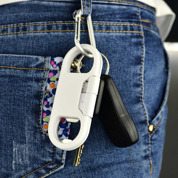 Iphone Charge Lightning Cable + Keychain + Bottle Opener + Aluminum Carabiner,Portable Multifunction Keychain Bottle Opener USB Charging Cord