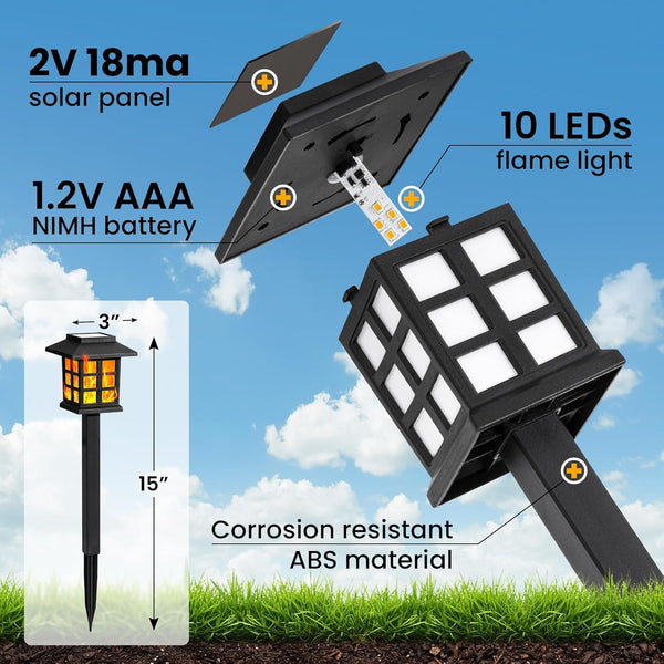 GIGALUMI Solar Lights for Outside,8 Pack Flickering Flame LED Solar Outdoor Lights, Waterproof Solar Garden Lights Maintain 10 Hours of Lighting