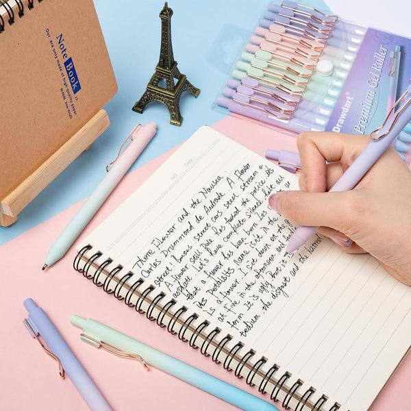 Gel Pens, 12 Pcs Smooth Writing Pens No Bleed & Smear, Black Ink Cute Pens Fine Point (0.5Mm), Retractable Aesthetic Journaling Pens School Office