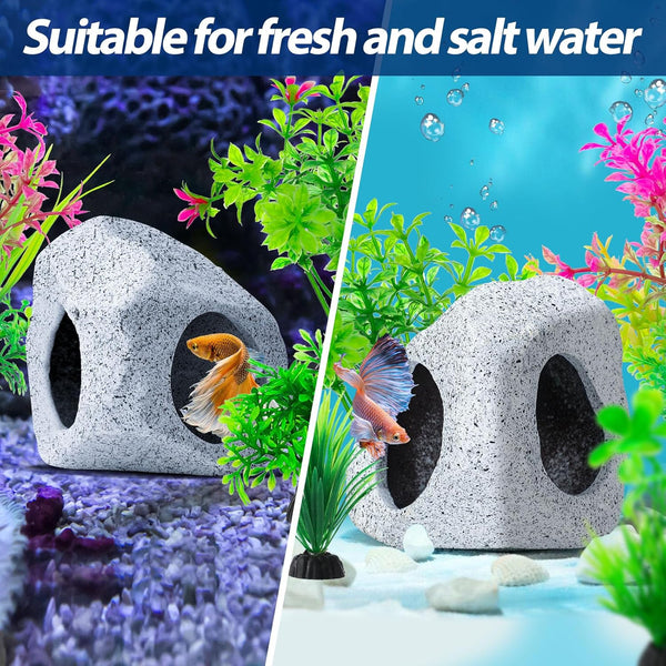 CousDUoBe 10Pcs Aquarium Hideaway Rock Cave Fish Tank Decorations quarium,Betta Toys Hideout Stones House,Safe and Non-Toxic Ceramic Fish Tank
