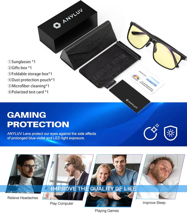 ANYLUV Blue Light Glasses Men/Women, Al-Mg Metal Computer Blue Light Blocking Glasses, Relieve Eyestrain and Eye Protection