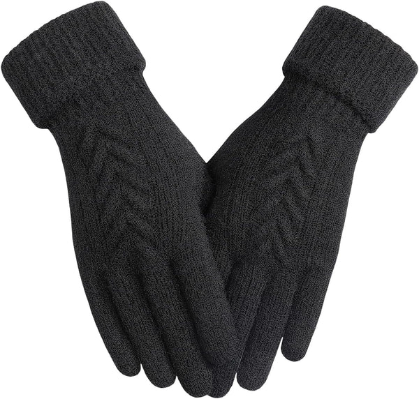 Achiou Women Winter Gloves, Touch Screen Texting Gloves, Elastic Soft Warm Knit Lined, One Size