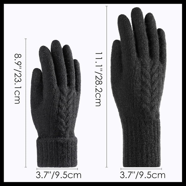 Achiou Women Winter Gloves, Touch Screen Texting Gloves, Elastic Soft Warm Knit Lined, One Size