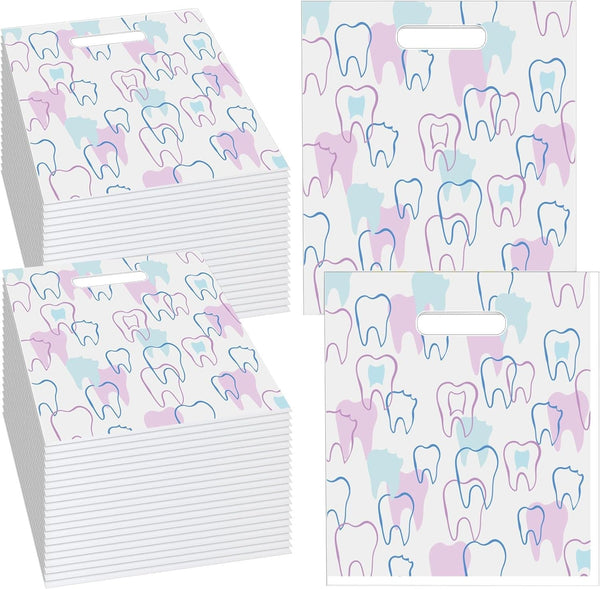 Aliceset 300 Pcs Tooth Merchandise Bags with Handles Plastic Dental Bags for Patients Dental Gifts Bulk for Dentist Office Goodie Packaging Appreciation Gifts Retail Party Favor, 8.27X9.45In (Stylish)