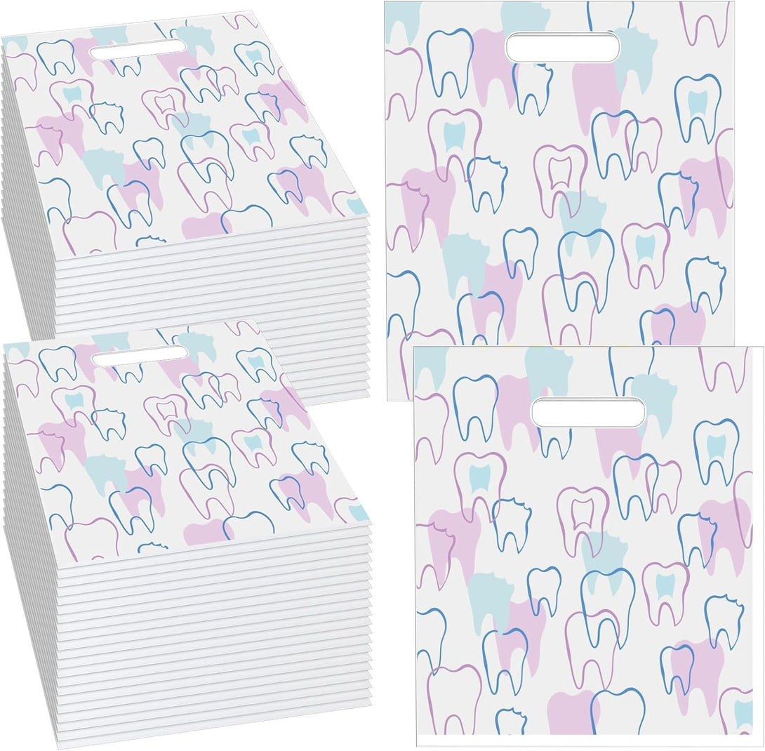 Aliceset 300 Pcs Tooth Merchandise Bags with Handles Plastic Dental Bags for Patients Dental Gifts Bulk for Dentist Office Goodie Packaging Appreciation Gifts Retail Party Favor, 8.27X9.45In (Stylish)
