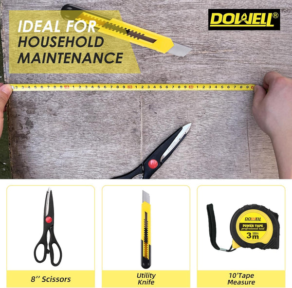 DOWELL 40 Piece Home Tool Set Yellow, General Household Hand Tool Kit with Plastic Toolbox Storage Case, Mini Repair Tool kit for Women, College