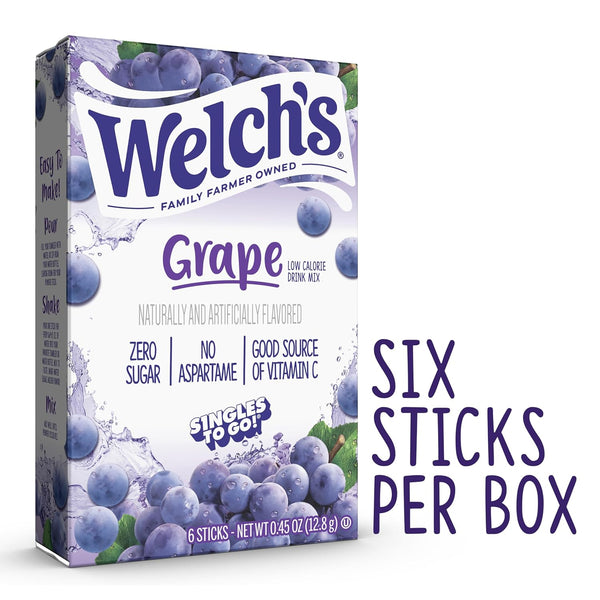 Welch'S Singles to Go Water Drink Mix - Grape Powder Stick Packets (12 Boxes with 6 Packets Each - 72 Total Servings)