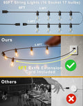 60FT LED Outdoor String Lights with 16+1 Edison Shatterproof IP65 Waterproof Bulbs, 2700K Dimmable Commercial Grade Patio Lights for Garden,