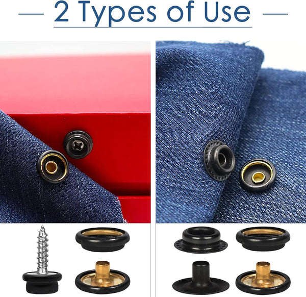 Weiwei 173 PCS Canvas Snap Kit 2 Types Marine Grade 3/8" Socket Boat Snaps Buttons with Setting Tool Stainless Steel Heavy Duty Metal Snaps