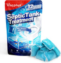 Vacplus Septic Tank Treatment 12 Pcs for 1-Year Supply, Dissolvable Packs with Easy Operation, Durable Biodegradable Enzymes for Wastes, Greases &