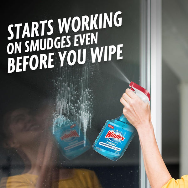 Windex Glass and Window Cleaner Spray Bottle, Packaging Designed to Prevent Leakage and Breaking, Surface Cleaning Spray, Original Blue Scent, 23