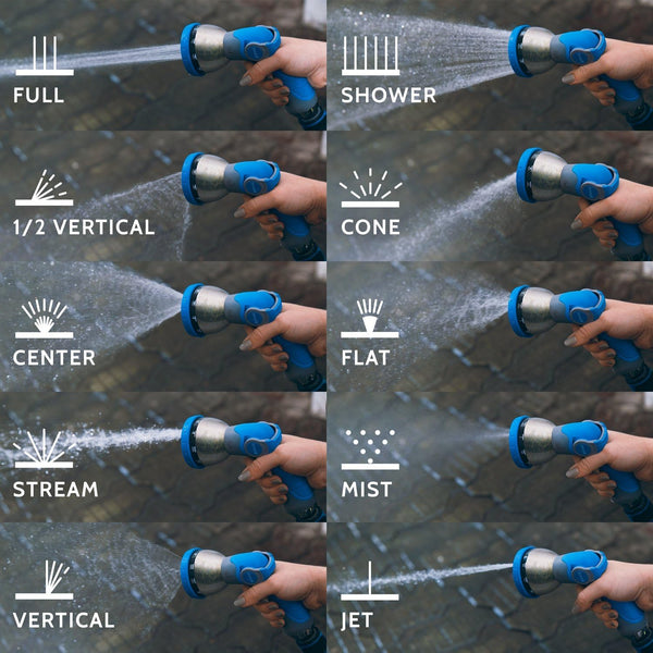 INNAV8 Garden Hose Nozzle Heavy Duty - Features 10 Spray Patterns, THUMB CONTROL On Off Valve Hose Sprayer Nozzle for Easy Water Control - Outdoor