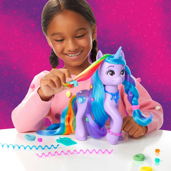 My Little Pony: Tell Your Tale Rainbow Styles Izzy Moonbow, Hair Styling Figure with Sounds, 9.5-Inch Unicorn Toys for Girls and Boys Ages 4+