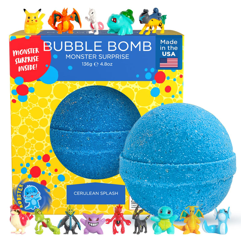 Poke Monster Bath Bomb for Kids with Surprise Toys inside (Gift Set) - Large Bubble Bath Bombs for Boys & Girls - Skin-Safe, Made in USA, Fruity