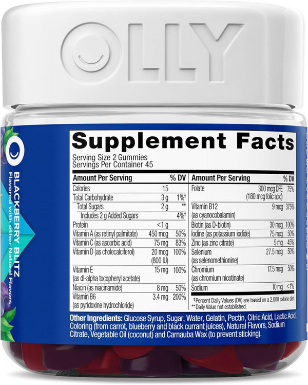 OLLY Men'S Multivitamin Gummy, Vitamins A, C, D, E, B, Zinc, Blackberry Flavor, 45 Day Supply - 90 Count