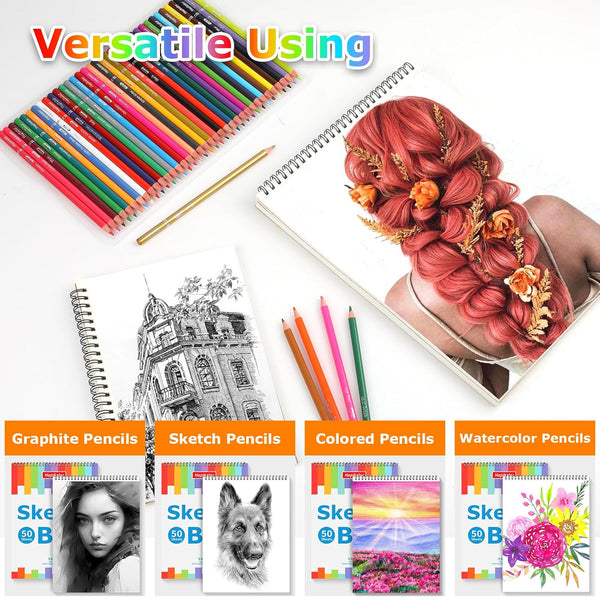 9" X 12" Sketch Book, 2-Pack 50 Sheets Spiral Bound Art Sketchbook, Acid Free Artist Drawing Book Paper, Art Supplies for Adults Kids, Craft