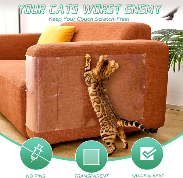 FTSTC Anti Cat Scratch Furniture Protector, 12-Pack, Furniture Protectors from Cats Scratching, Heavy Duty Self-Adhesive Couch Protector for Cats,