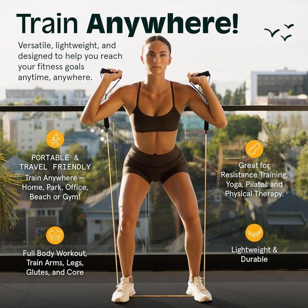 Retrospec Train Resistance Bands Set (5Pc) Workout Bands W/Handles, Door Anchor, Carry Bag for Women & Men
