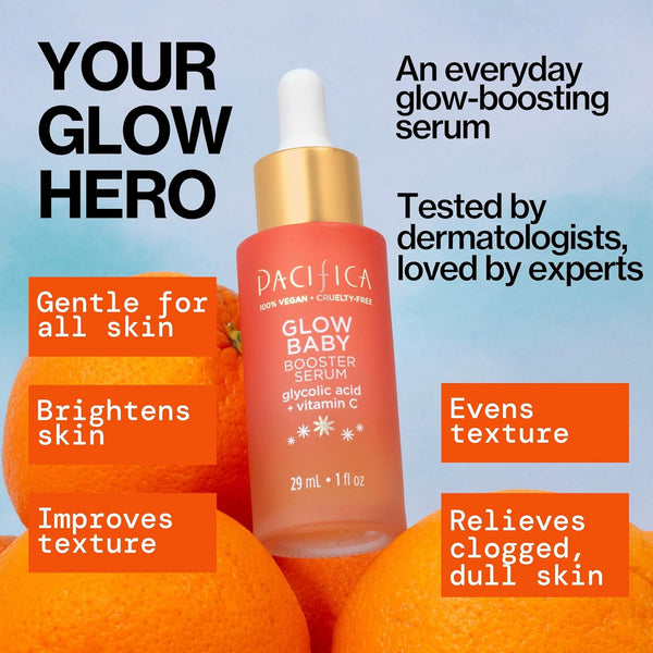 Pacifica Vitamin C Face Serum - Glow Baby Booster Facial Serum - Glycolic Acid Serum for Face - Dark Spot Corrector anti Aging Brightening -
