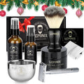 Shaving Kit for Men, Include Safety Razor, Sandalwood Cream, Aftershave, Pre Shave Oil, Shaving Brush and Bowl, Shaving Apron Bib -Unique Gifts