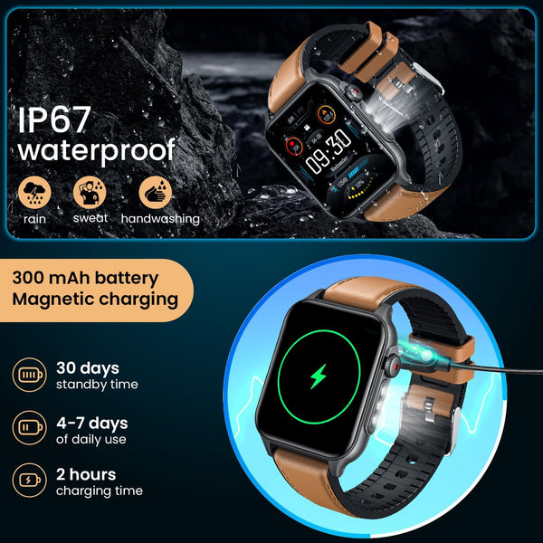 Smart Watch for Men Fitness Tracker: 1.96" Military Smartwatches with Bluetooth Call Three Lights Flashlight Watch Compatible Android Ios Phone