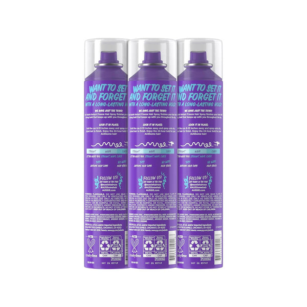 Aussie Instant Freeze Hair Spray for Extreme Hold, Infused with Jojoba Oil & Sea Kelp, Long-Lasting All-Day Hold, Fresh Citrus Scent, Safe for All