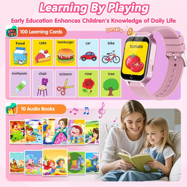 Smart Watch for Kids Girl Gift Ages 3-12, 2 Screen Protector, 26 Puzzle Games, HD Camera Video Music Player Touchscreen Pedometer, Educationtal