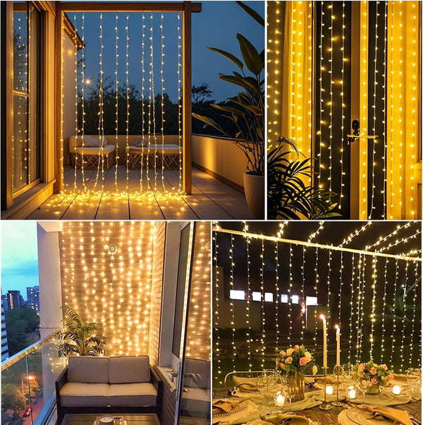 Vigdur Led Curtain String Lights, 8FT Window Fairy Lights for Bedroom with 210 Warm LEDs, Hanging Twinkle Indoor String Light for Party Wedding