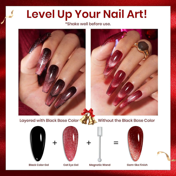 Beetles Cat Eye Gel Nail Polish Set, 6 Colors Glitter Gel Polish Kit Red Pink Shiny Brown Burgundy Purple Blue Green Magnetic Effect Sparkle