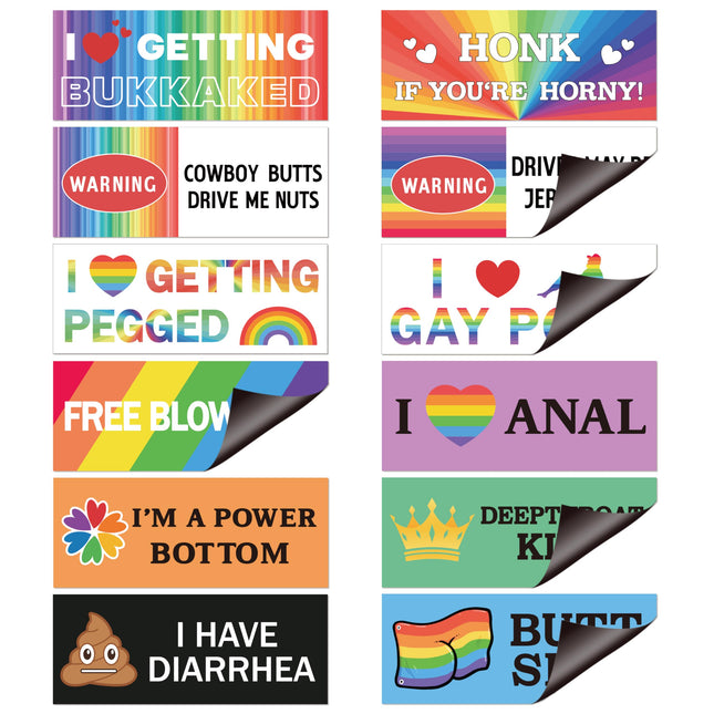 Ricabili LGBTQ Pride Prank Bumper Stickers - 12Pcs Rainbow Pride Funny LGBTQ Prank Bumper Stickers Strong Magnetic Car H