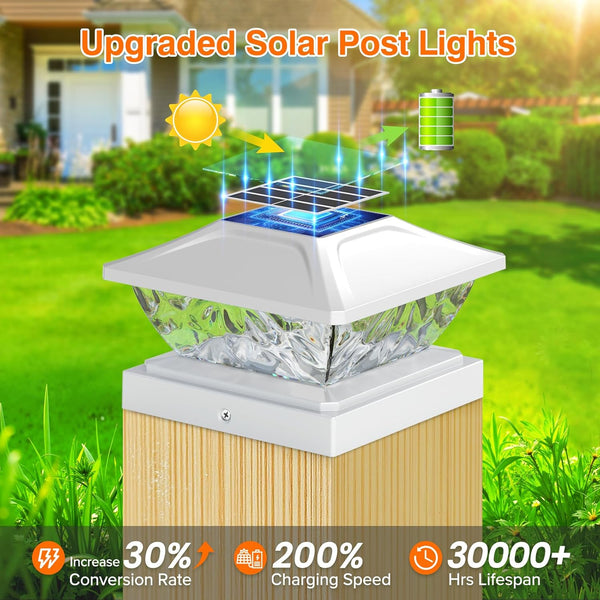 Solar Post Cap Lights Outdoor 6 Pack, 2 Mode Bright Fence Post Solar Lights Outdoor Waterproof, Deck Fence Post Cap Light Solar Powered for 4X4