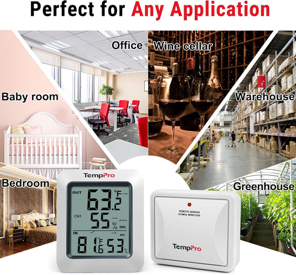 Thermopro TP60 Digital Hygrometer Outdoor Thermometer Wireless Temperature and Humidity Gauge Monitor Room Thermometer with 500Ft/150M Range