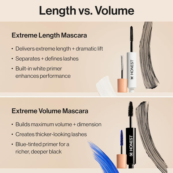 Honest Beauty 2-In-1 Extreme Length Clean Mascara + Lash Primer | Lengthening + Volumizing | Cruelty Free + Safe for Sensitive Eyes | Black, .27 Fl Oz