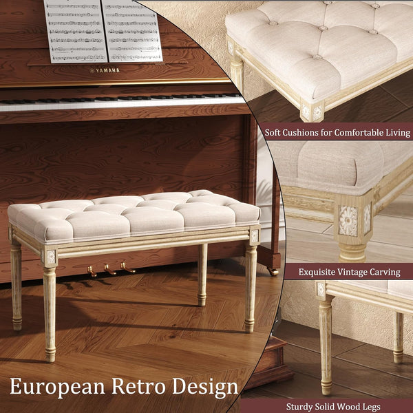 Yusong Upholstered Bench,Bedroom Bench for End of Bed,Piano Bench Dining Bench Entryway Shoe Bench with Button Tufted Padded Seat for Living Room,
