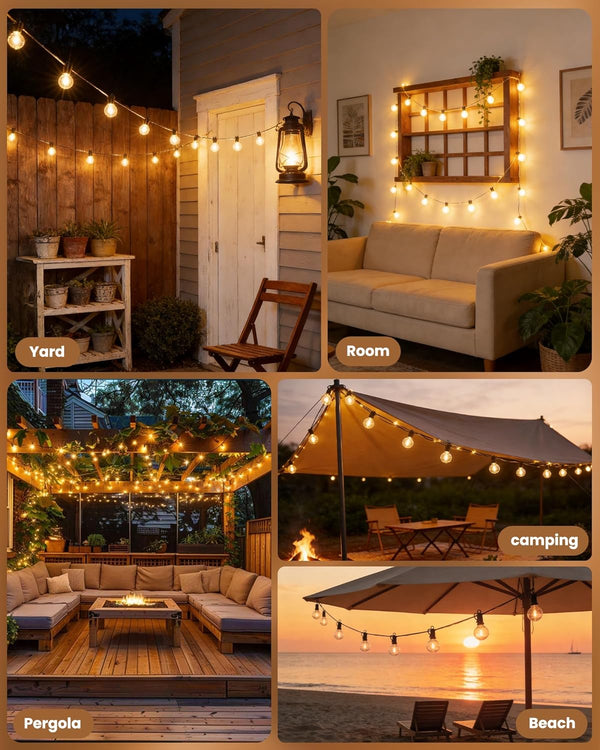 Outdoor String Lights 25 Feet G40 Globe LED Patio Lights with 13 Edison Plastic Bulbs(1 Spare), Waterproof Connectable Hanging Lights for Backyard
