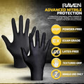 Raven Powder Free Nitrile Disposable Gloves 7 Mil - XL Latex Free, Chemical + Puncture Resistant, Textured Grip, Single Use for Automotive,