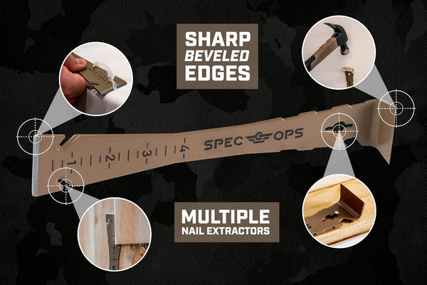 Spec Ops Tools 9.5" Trim Bar, Pry Bar, High Carbon Spring Steel, Built in Ruler and Pry Bar, Beveled Edges, Nail Puller, 3% Donated to Veterans,