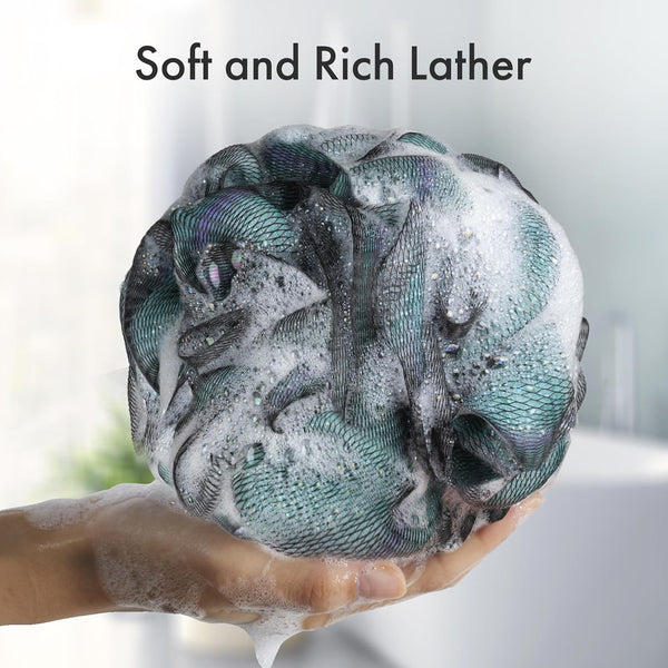 Amazerbath Charcoal Loofah Sponge, Shower Loofah 60G/Pcs - Body Scrubber Loofa Set of 4 - Charcoal Blue, Green, Purple & Red, Bath Sponge for Men