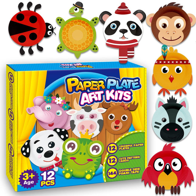 V-Opitos Arts and Crafts Kits for Kids, 12 Pack Simple Animal Paper Plate Crafts for Toddler Age of 2, 3, 4, 5 Years Old