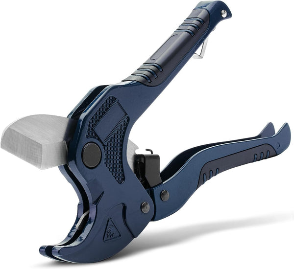 Bates- PVC Pipe Cutter, Cuts up to 1-5/8", Navy Blue Ratcheting PVC Pipe Cutter Tool, Pipe Cutters PVC Pipe Shears, Plastic Pipe Cutter, PEX Pipe